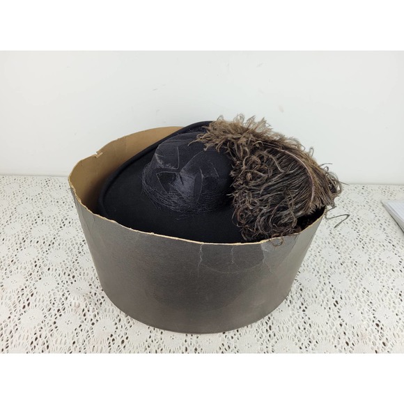 Antique Edwardian 1910 1900s Ostrich Feather Slocum Straw Works Wool Hat main image 5